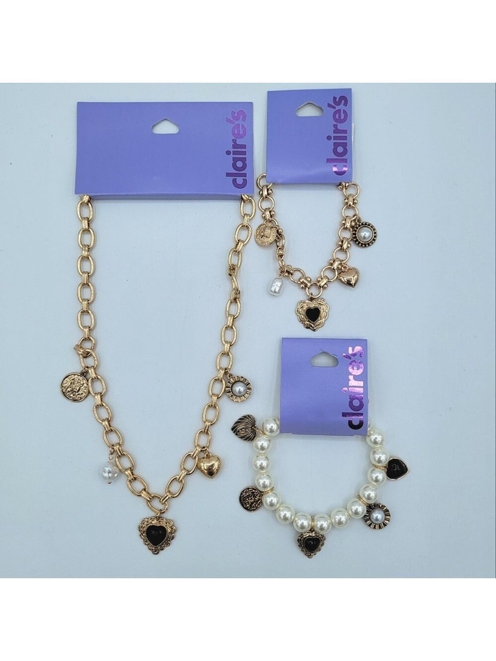 Claire's Gold & Black Charm Necklace & Bracelet Set NEW